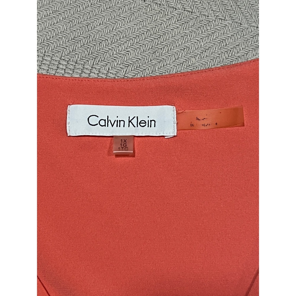 Calvin Klein Coral Apricot Lace Crochet Short Sleeve V-neck Blouse Womens XL Top - Picture 3 of 5